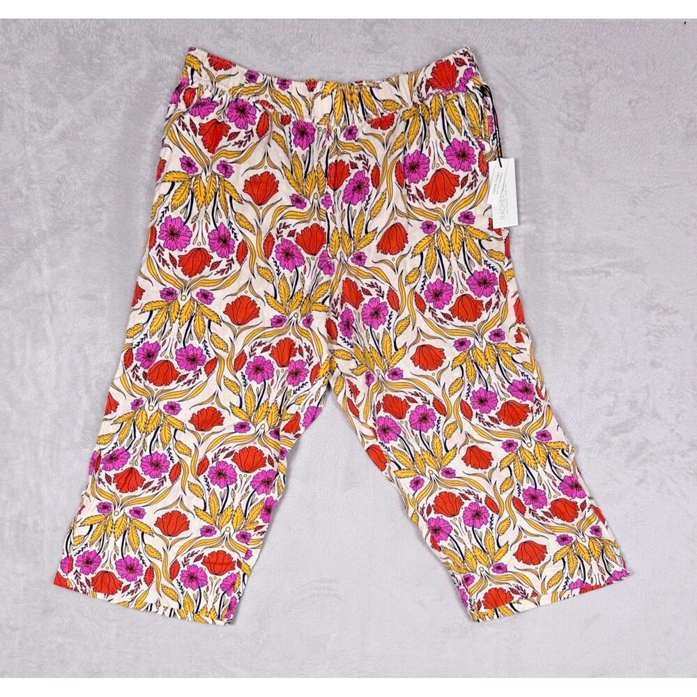 Rachel Zoe Linen Pants Women's Size XL Red/Pink Floral Wide Leg Palazzo